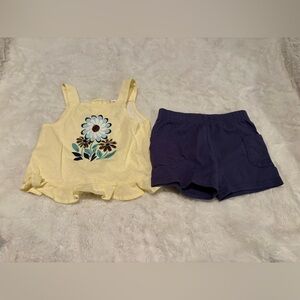 🌸5/$50🌸Little Lass Yellow Floral Tank and Navy Shorts Set